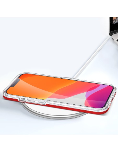 Skaidrus 3in1 dėklas skirtas iPhone 13 mini gelio dangteliui su raudonu rėmeliu