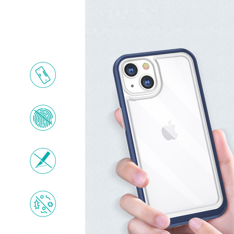 Skaidrus 3in1 dėklas skirtas iPhone 13, gelinis dangtelis su rėmeliu, mėlynas