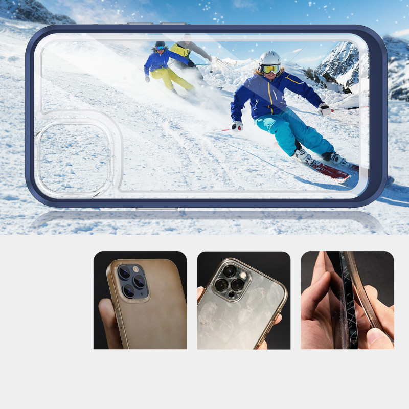 Skaidrus 3in1 dėklas skirtas iPhone 13, gelinis dangtelis su rėmeliu, mėlynas