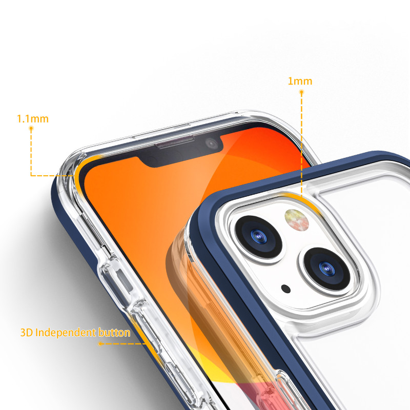 Skaidrus 3in1 dėklas skirtas iPhone 13, gelinis dangtelis su rėmeliu, mėlynas