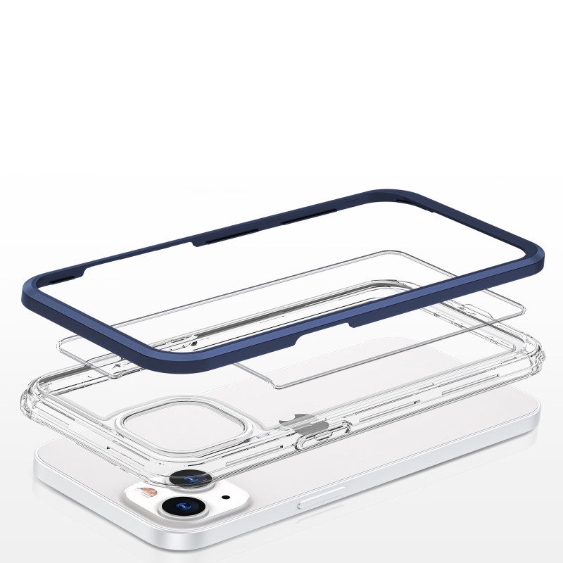 Skaidrus 3in1 dėklas skirtas iPhone 13, gelinis dangtelis su rėmeliu, mėlynas