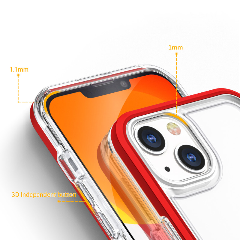 Skaidrus 3in1 dėklas skirtas iPhone 13, gelinis dangtelis su raudonu rėmeliu