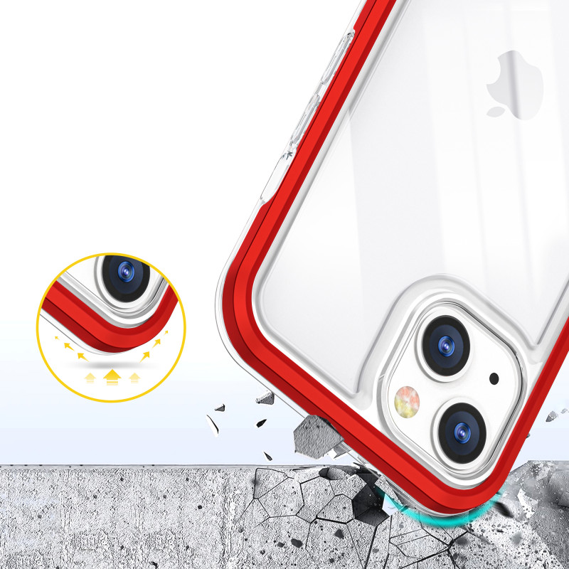 Skaidrus 3in1 dėklas skirtas iPhone 13, gelinis dangtelis su raudonu rėmeliu