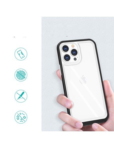 Skaidrus 3in1 dėklas skirtas iPhone 13 Pro, gelinis dangtelis su rėmeliu, juodas