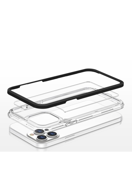 Skaidrus 3in1 dėklas skirtas iPhone 13 Pro, gelinis dangtelis su rėmeliu, juodas