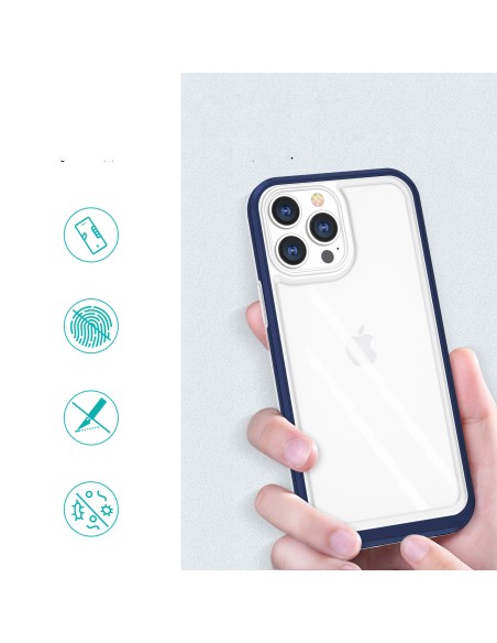 Skaidrus 3in1 dėklas skirtas iPhone 13 Pro, gelinis dangtelis su rėmeliu, mėlynas