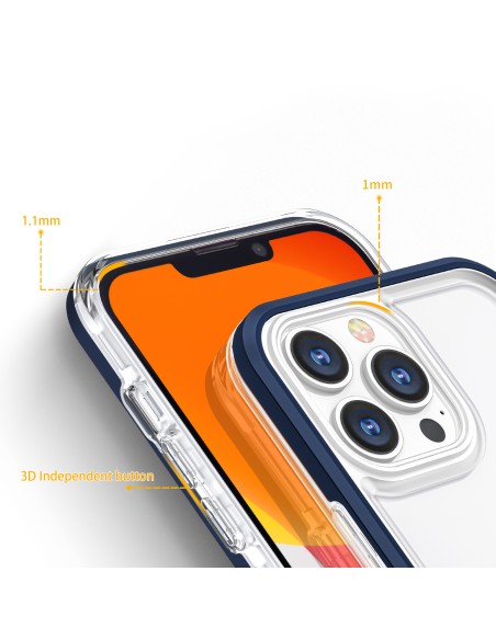 Skaidrus 3in1 dėklas skirtas iPhone 13 Pro, gelinis dangtelis su rėmeliu, mėlynas