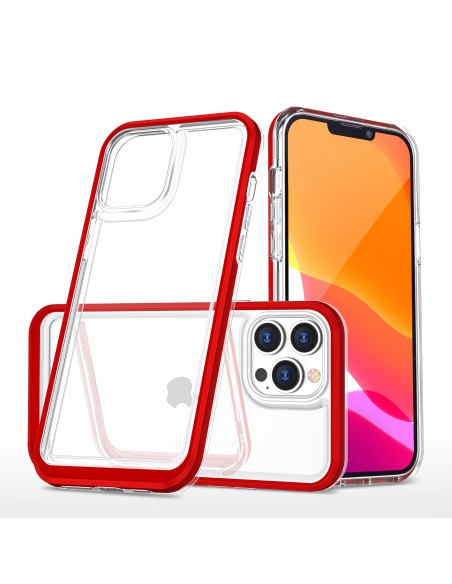 Skaidrus 3in1 dėklas skirtas iPhone 13 Pro, gelinis dangtelis su raudonu rėmeliu