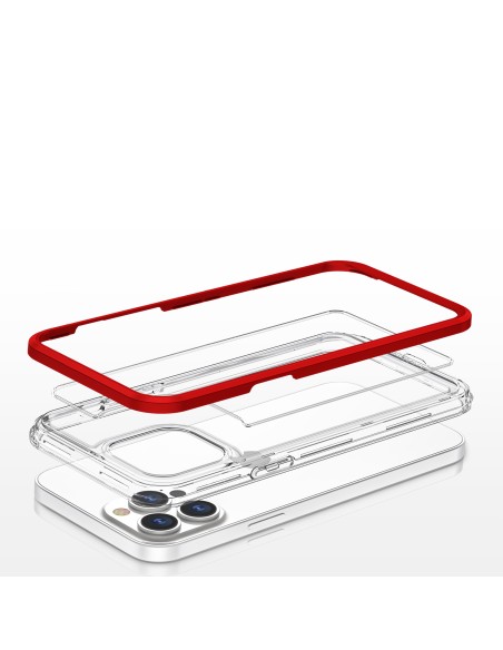 Skaidrus 3in1 dėklas skirtas iPhone 13 Pro, gelinis dangtelis su raudonu rėmeliu