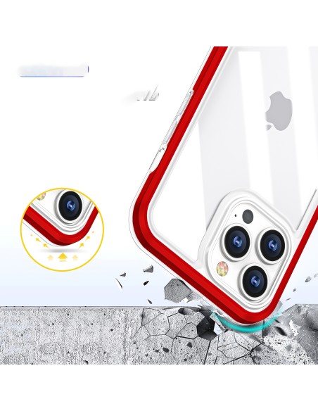 Skaidrus 3in1 dėklas skirtas iPhone 13 Pro, gelinis dangtelis su raudonu rėmeliu