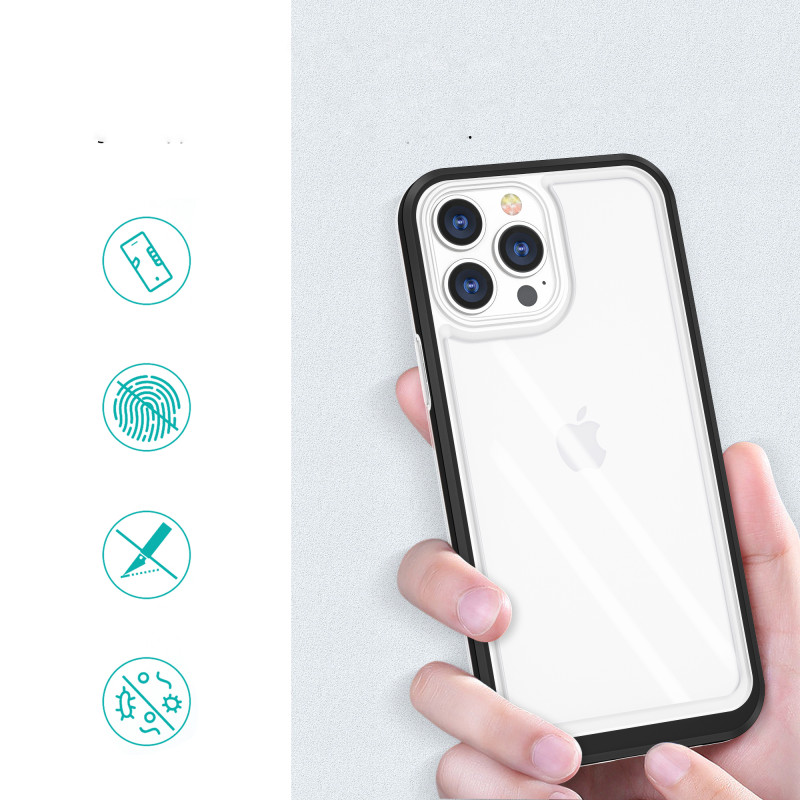 Skaidrus 3in1 dėklas skirtas iPhone 13 Pro Max, gelinis dangtelis su rėmeliu, juodas