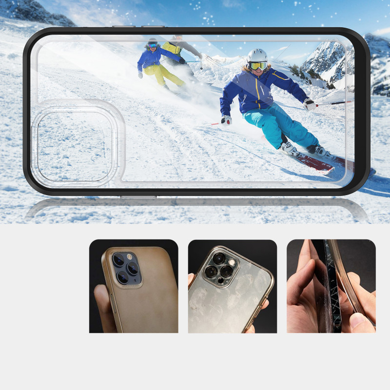 Skaidrus 3in1 dėklas skirtas iPhone 13 Pro Max, gelinis dangtelis su rėmeliu, juodas