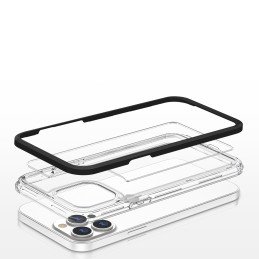 Skaidrus 3in1 dėklas skirtas iPhone 13 Pro Max, gelinis dangtelis su rėmeliu, juodas