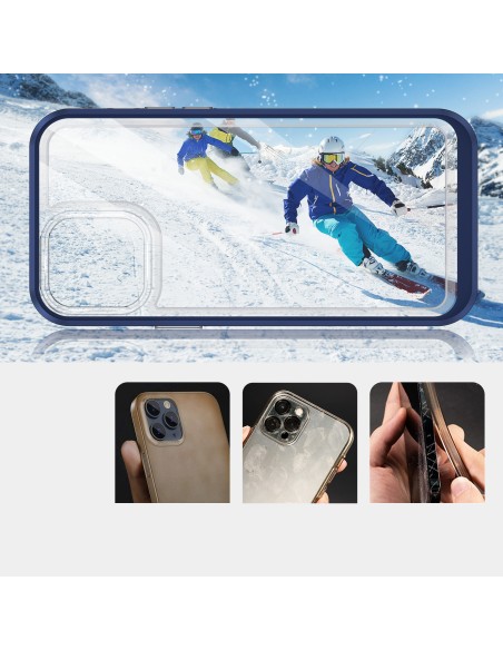 Skaidrus 3in1 dėklas skirtas iPhone 13 Pro Max, gelinis dangtelis su rėmeliu, mėlynas