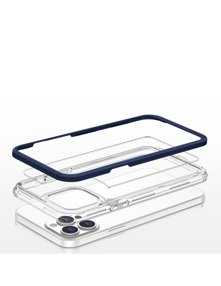 Skaidrus 3in1 dėklas skirtas iPhone 13 Pro Max, gelinis dangtelis su rėmeliu, mėlynas