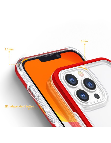 Skaidrus 3in1 dėklas skirtas iPhone 13 Pro Max, gelinis dangtelis su raudonu rėmeliu
