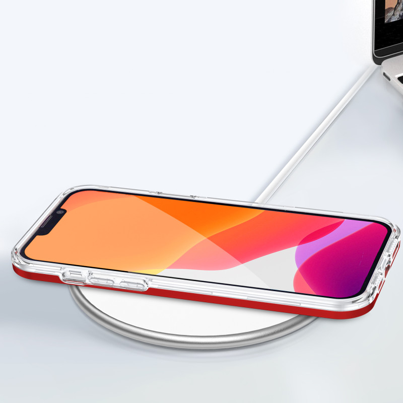 Skaidrus 3in1 dėklas skirtas iPhone 13 Pro Max, gelinis dangtelis su raudonu rėmeliu
