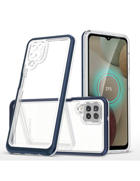 Skaidrus 3in1 dėklas, skirtas Samsung Galaxy A12 5G gelio dangtelis su mėlynu rėmeliu
