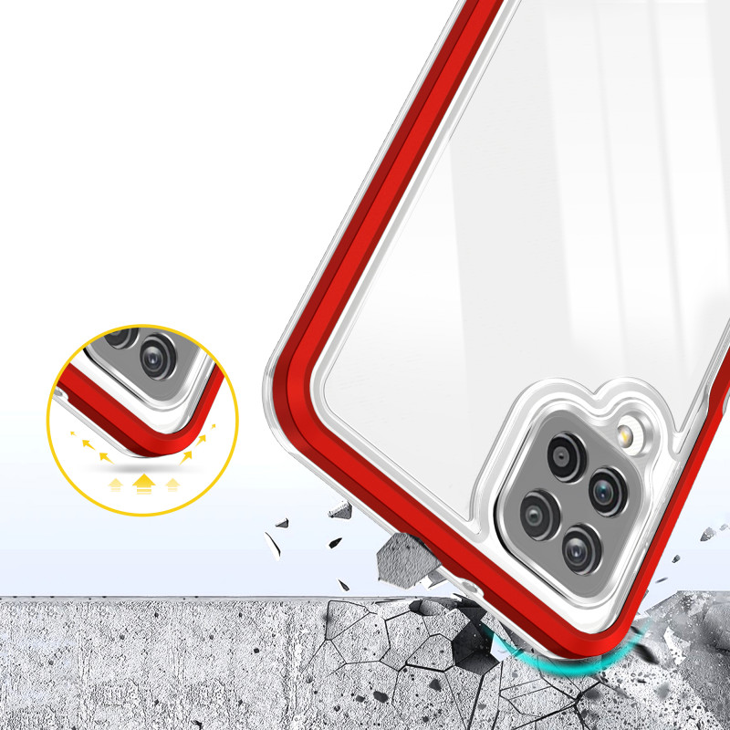 Skaidrus 3in1 dėklas, skirtas Samsung Galaxy A12 5G gelio dangtelis su raudonu rėmeliu