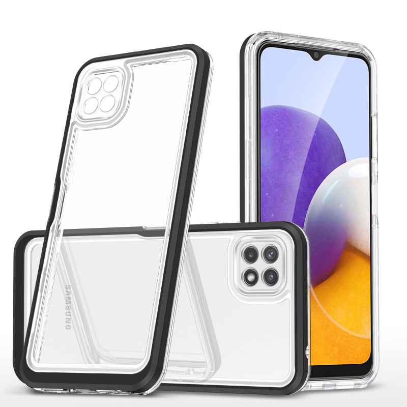 Skaidrus 3in1 dėklas Samsung Galaxy A22 5G gelio dangtelis su juodu rėmeliu