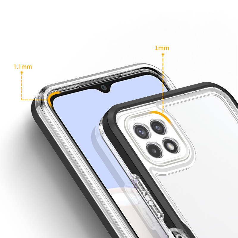 Skaidrus 3in1 dėklas Samsung Galaxy A22 5G gelio dangtelis su juodu rėmeliu