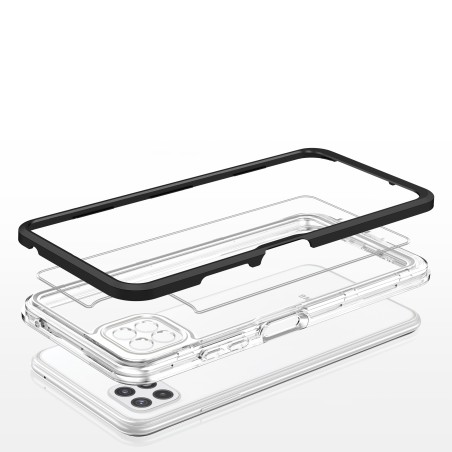 Skaidrus 3in1 dėklas Samsung Galaxy A22 5G gelio dangtelis su juodu rėmeliu Skaidrus 3in1 dėklas Samsung Galaxy A22 5G gelio dangtelis su juodu rėmeliu