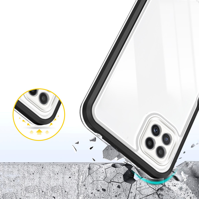 Skaidrus 3in1 dėklas Samsung Galaxy A22 5G gelio dangtelis su juodu rėmeliu