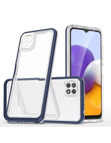 Skaidrus 3in1 dėklas, skirtas Samsung Galaxy A22 5G gelio dangtelis su mėlynu rėmeliu Skaidrus 3in1 dėklas, skirtas Samsung Galaxy A22 5G gelio dangtelis su mėlynu rėmeliu