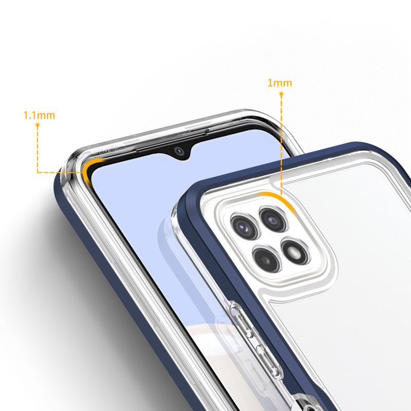 Skaidrus 3in1 dėklas, skirtas Samsung Galaxy A22 5G gelio dangtelis su mėlynu rėmeliu