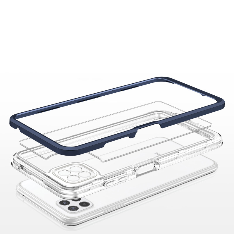 Skaidrus 3in1 dėklas, skirtas Samsung Galaxy A22 5G gelio dangtelis su mėlynu rėmeliu