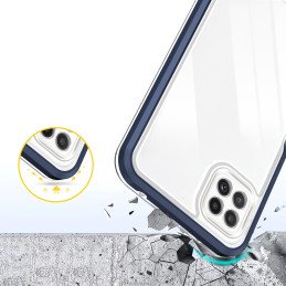 Skaidrus 3in1 dėklas, skirtas Samsung Galaxy A22 5G gelio dangtelis su mėlynu rėmeliu