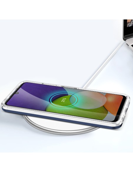 Skaidrus 3in1 dėklas, skirtas Samsung Galaxy A22 5G gelio dangtelis su mėlynu rėmeliu Skaidrus 3in1 dėklas, skirtas Samsung Galaxy A22 5G gelio dangtelis su mėlynu rėmeliu