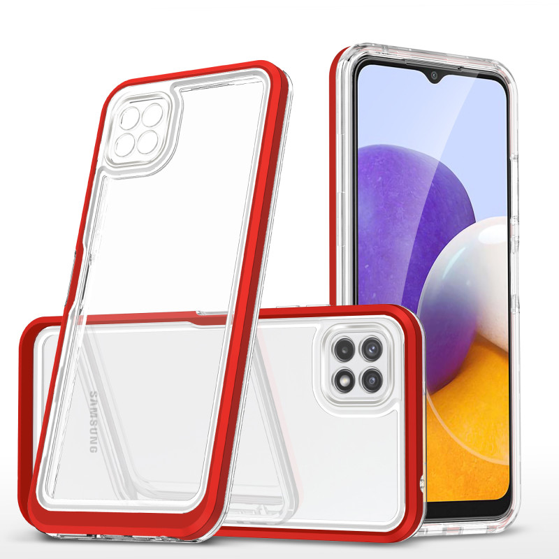 Skaidrus 3in1 dėklas, skirtas Samsung Galaxy A22 5G gelio dangtelis su raudonu rėmeliu