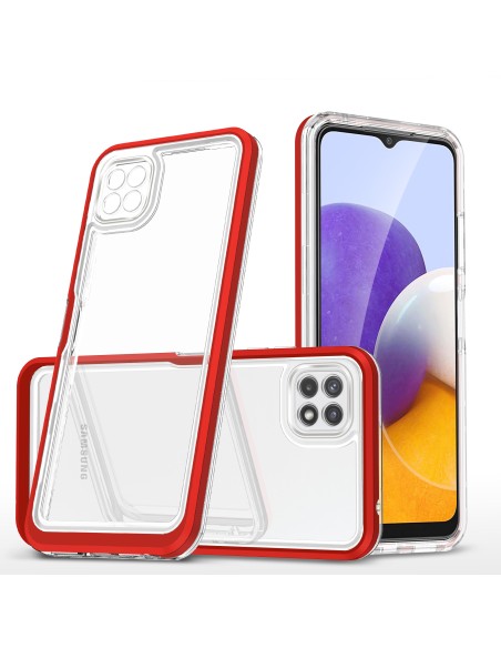 Skaidrus 3in1 dėklas, skirtas Samsung Galaxy A22 5G gelio dangtelis su raudonu rėmeliu Skaidrus 3in1 dėklas, skirtas Samsung Galaxy A22 5G gelio dangtelis su raudonu rėmeliu