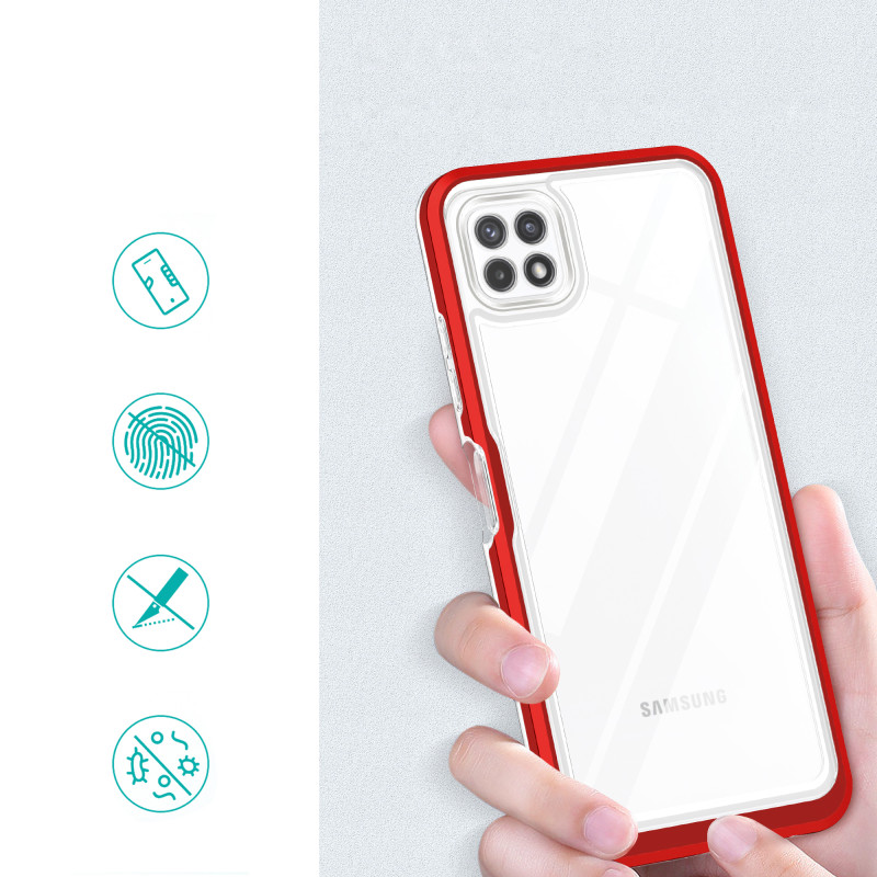 Skaidrus 3in1 dėklas, skirtas Samsung Galaxy A22 5G gelio dangtelis su raudonu rėmeliu
