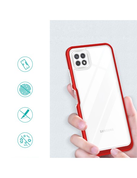 Skaidrus 3in1 dėklas, skirtas Samsung Galaxy A22 5G gelio dangtelis su raudonu rėmeliu Skaidrus 3in1 dėklas, skirtas Samsung Galaxy A22 5G gelio dangtelis su raudonu rėmeliu