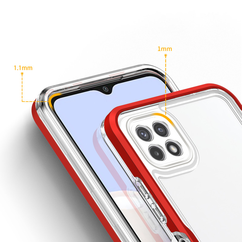 Skaidrus 3in1 dėklas, skirtas Samsung Galaxy A22 5G gelio dangtelis su raudonu rėmeliu