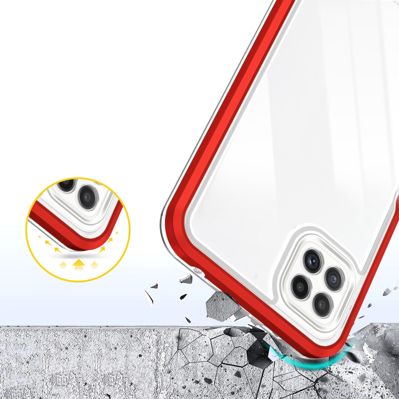 Skaidrus 3in1 dėklas, skirtas Samsung Galaxy A22 5G gelio dangtelis su raudonu rėmeliu