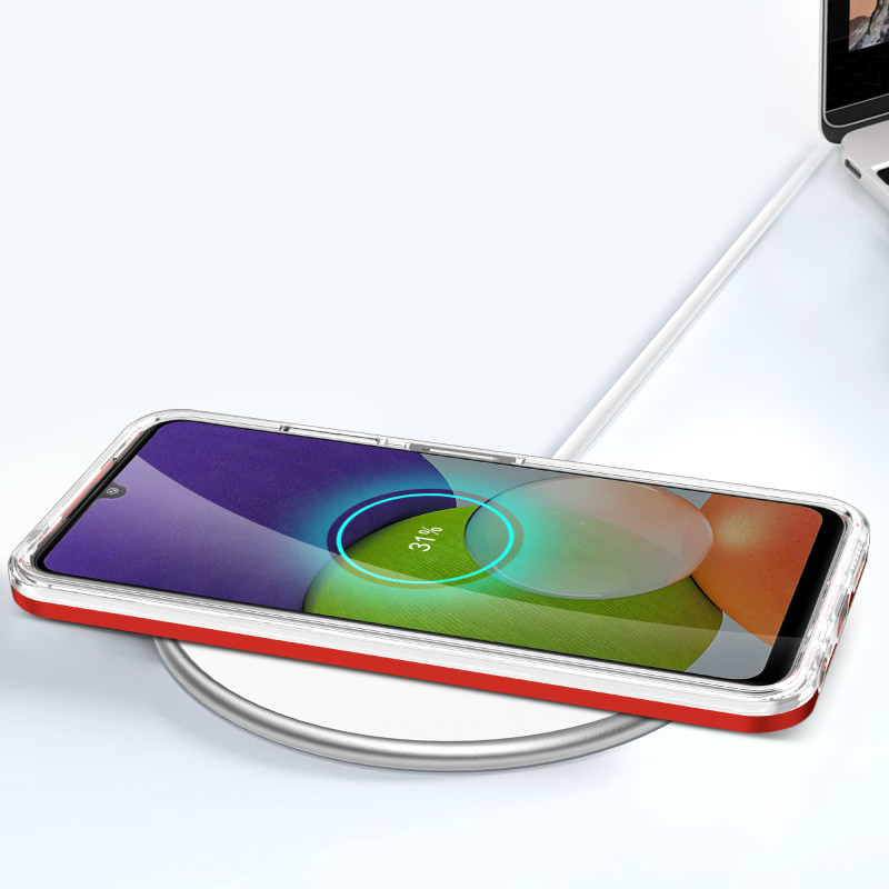 Skaidrus 3in1 dėklas, skirtas Samsung Galaxy A22 5G gelio dangtelis su raudonu rėmeliu
