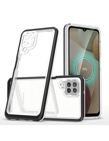 Skaidrus 3in1 dėklas Samsung Galaxy A22 4G gelio dangtelis su juodu rėmeliu