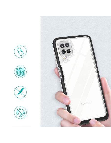 Skaidrus 3in1 dėklas Samsung Galaxy A22 4G gelio dangtelis su juodu rėmeliu