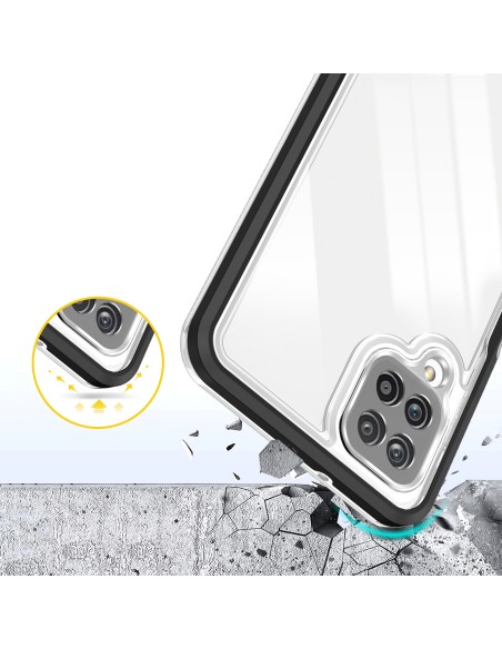 Skaidrus 3in1 dėklas Samsung Galaxy A22 4G gelio dangtelis su juodu rėmeliu