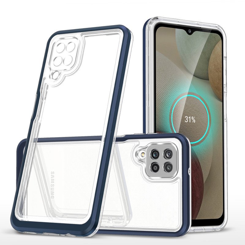Skaidrus 3in1 dėklas, skirtas Samsung Galaxy A22 4G gelio dangtelis su mėlynu rėmeliu Skaidrus 3in1 dėklas, skirtas Samsung Galaxy A22 4G gelio dangtelis su mėlynu rėmeliu