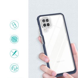 Skaidrus 3in1 dėklas, skirtas Samsung Galaxy A22 4G gelio dangtelis su mėlynu rėmeliu