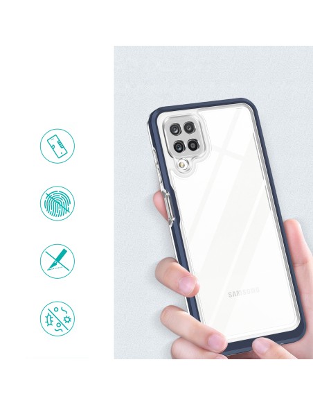 Skaidrus 3in1 dėklas, skirtas Samsung Galaxy A22 4G gelio dangtelis su mėlynu rėmeliu