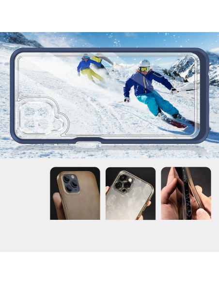 Skaidrus 3in1 dėklas, skirtas Samsung Galaxy A22 4G gelio dangtelis su mėlynu rėmeliu
