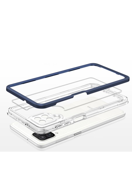 Skaidrus 3in1 dėklas, skirtas Samsung Galaxy A22 4G gelio dangtelis su mėlynu rėmeliu