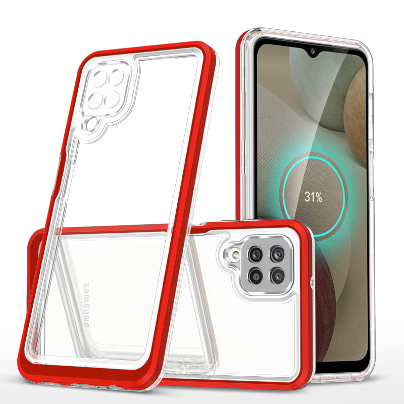 Skaidrus 3in1 dėklas Samsung Galaxy A22 4G gelio dangtelis su raudonu rėmeliu