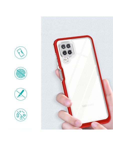 Skaidrus 3in1 dėklas Samsung Galaxy A22 4G gelio dangtelis su raudonu rėmeliu