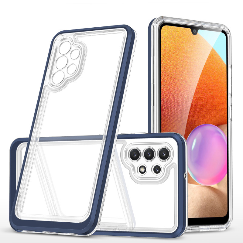 Skaidrus 3in1 dėklas, skirtas Samsung Galaxy A32 4G gelio dangtelis su mėlynu rėmeliu Skaidrus 3in1 dėklas, skirtas Samsung Galaxy A32 4G gelio dangtelis su mėlynu rėmeliu